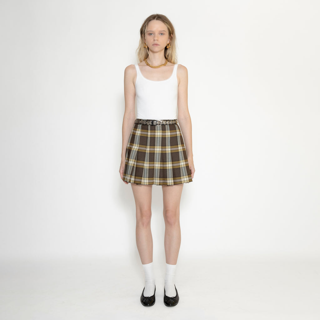 Bonnie pleated wool tartan miniskirt from front side
