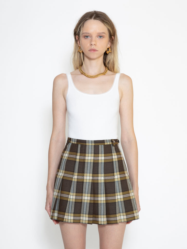 Bonnie pleated tartan wool miniskirt on the front 
