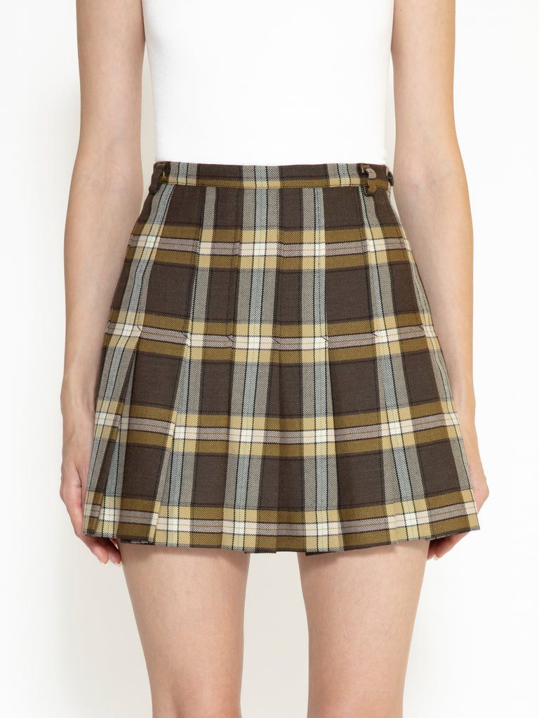 Bonnie pleated wool tartan miniskirt close-up