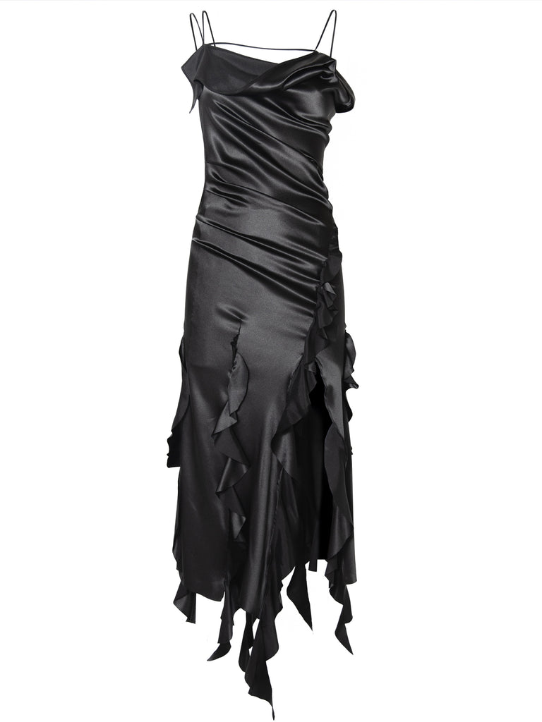Capri Long Black Silk Dress