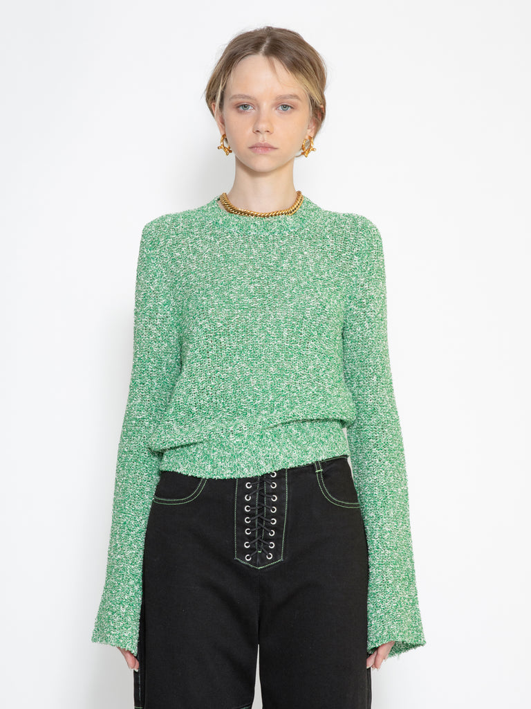 Cork green cropped cotton jumper from the front