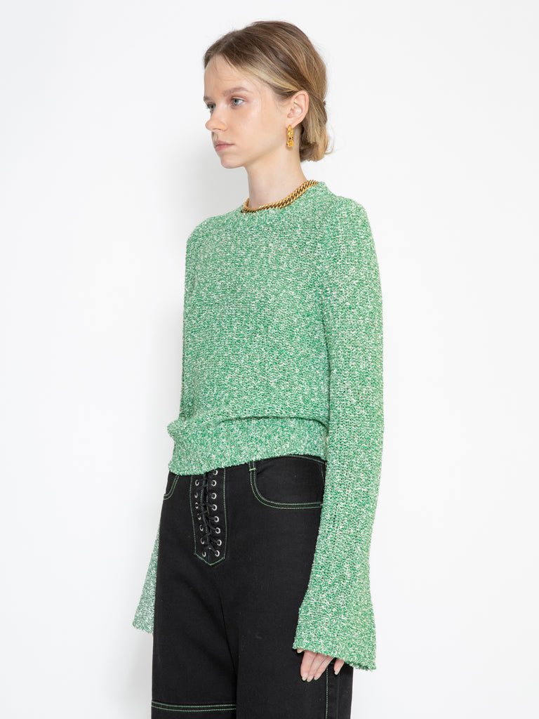 Cork green cropped cotton jumper from three-quarter side