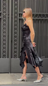 Capri black silk dress styled for an evening look, a sexy dress ideal for party holiday outfits