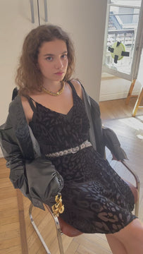 Video of the Nancy leopard silk dress styled for festival outfit ideas