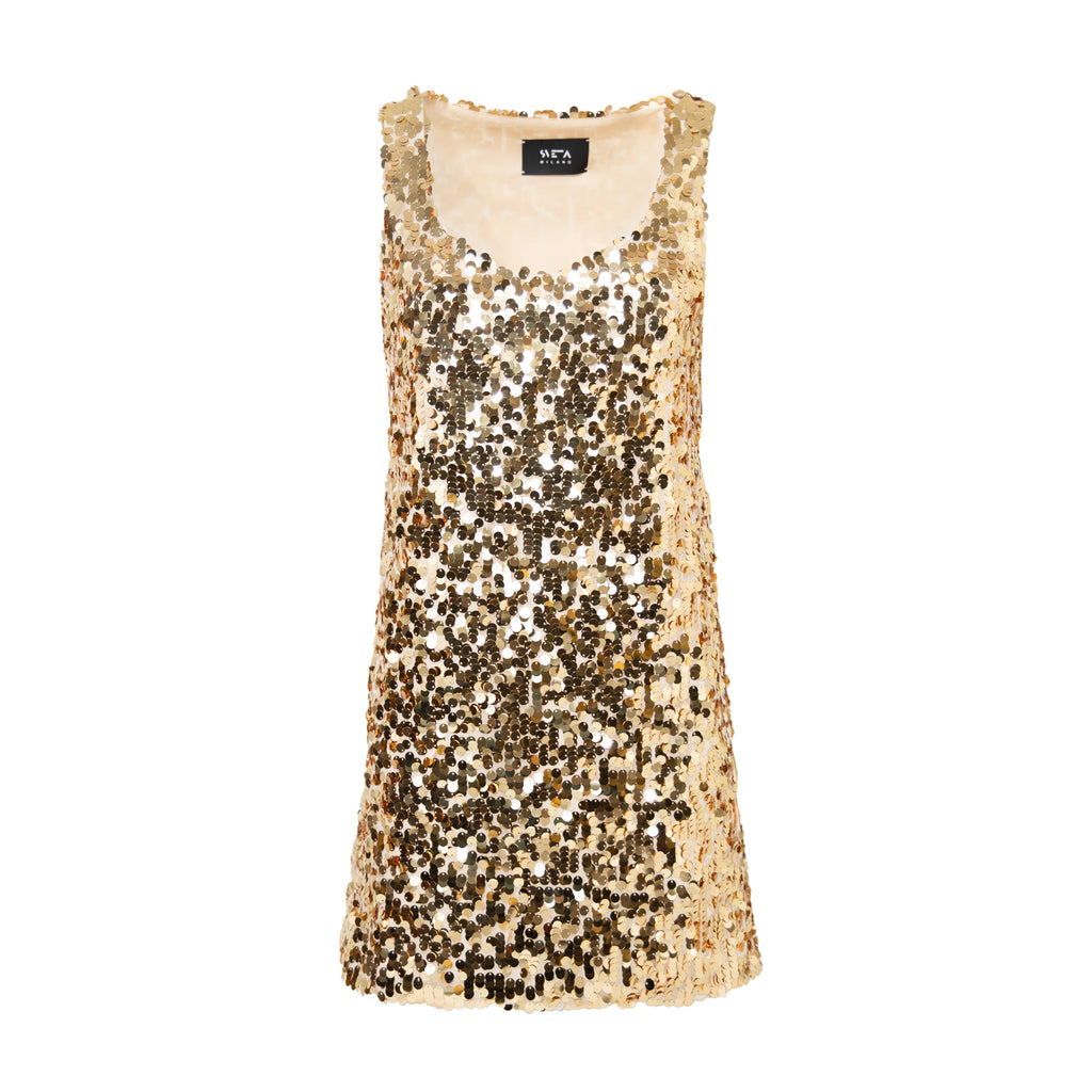  € 270,00. Secured Payment. Pay over 3 installments with KLARNA.  Made in Italy. Made of Milan.  Sequin dress. Evening dress. Party dress. Little dress. Short dress. Sparkly dress. Gold sequin dress. Sequin mini dress. Festival dress. Festival outfit ideas. Sexy dress. Rock dress. Party dress code. Luxury fashion. Timeless fashion. Slow fashion. Luxury clothing brands. Cool clothing brands. Sustainable clothing brands.