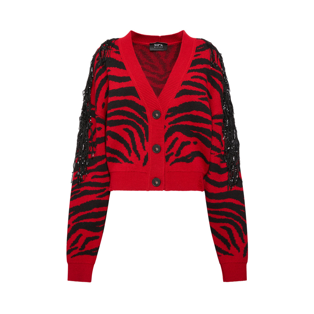 Sveta Milano Cardigan corto Dakota con frange in paillettes