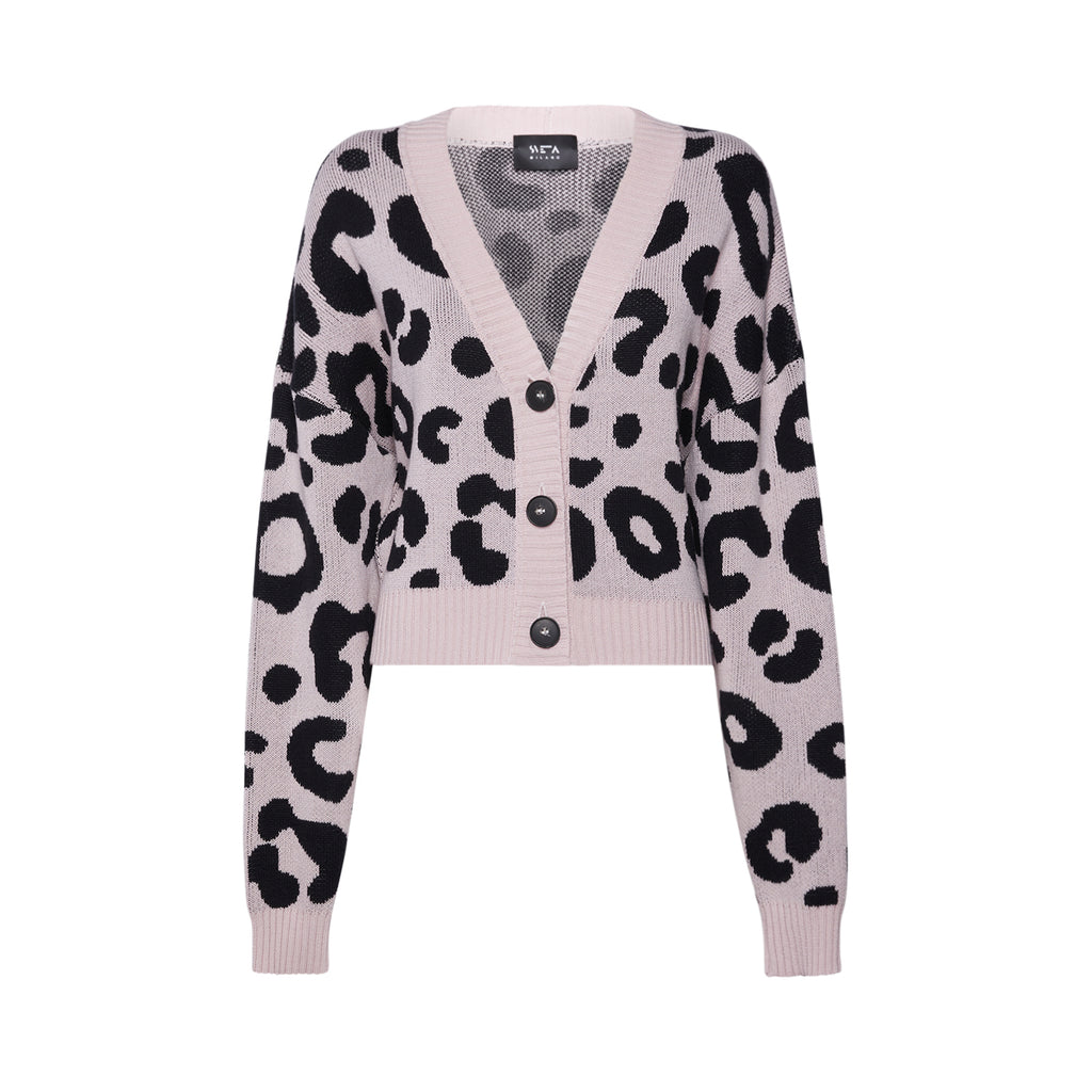 Sveta Milano Cardigan corto jacquard Dakota in rosa e nero