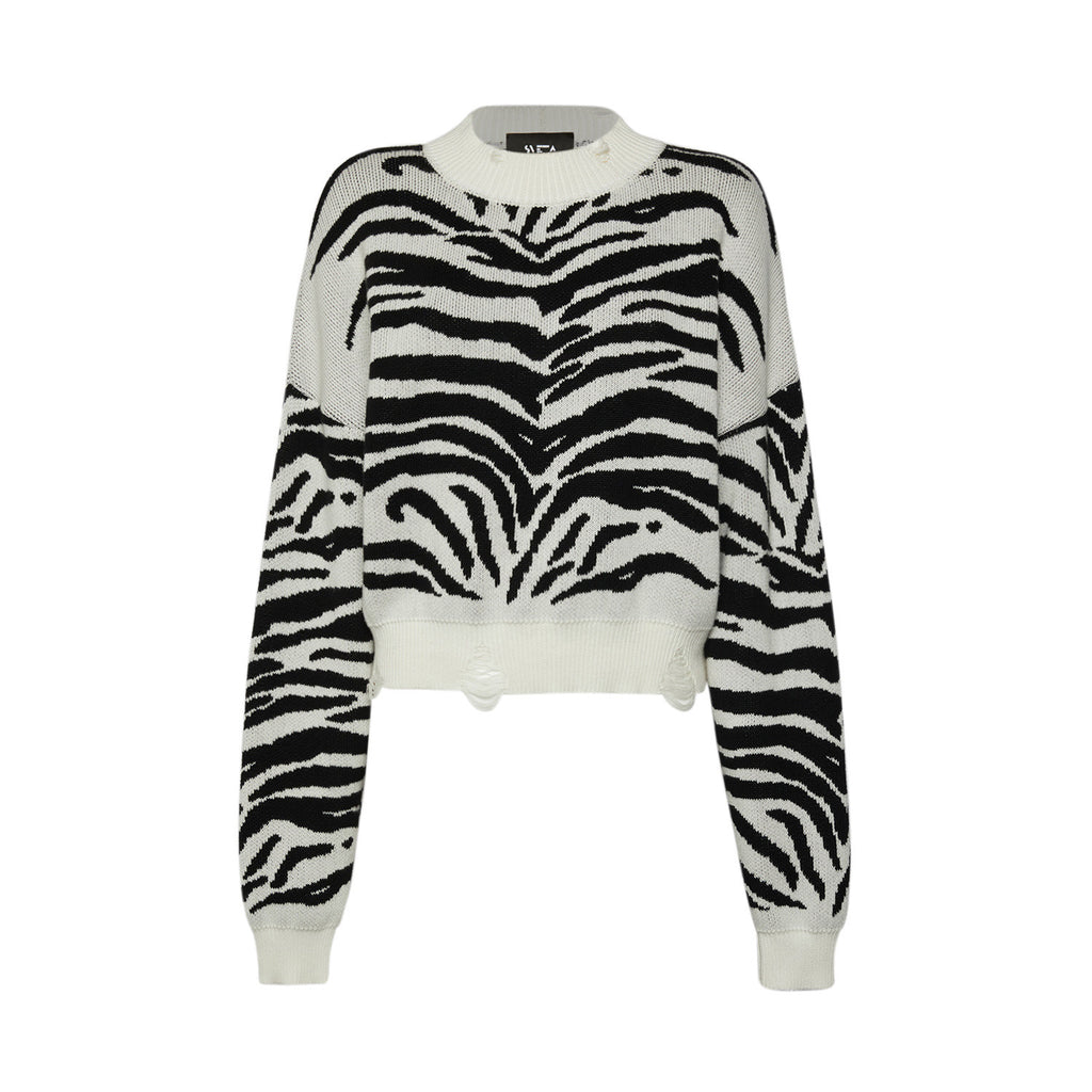 Sveta Milano Maglione corto jacquard Courtney in bianco e nero