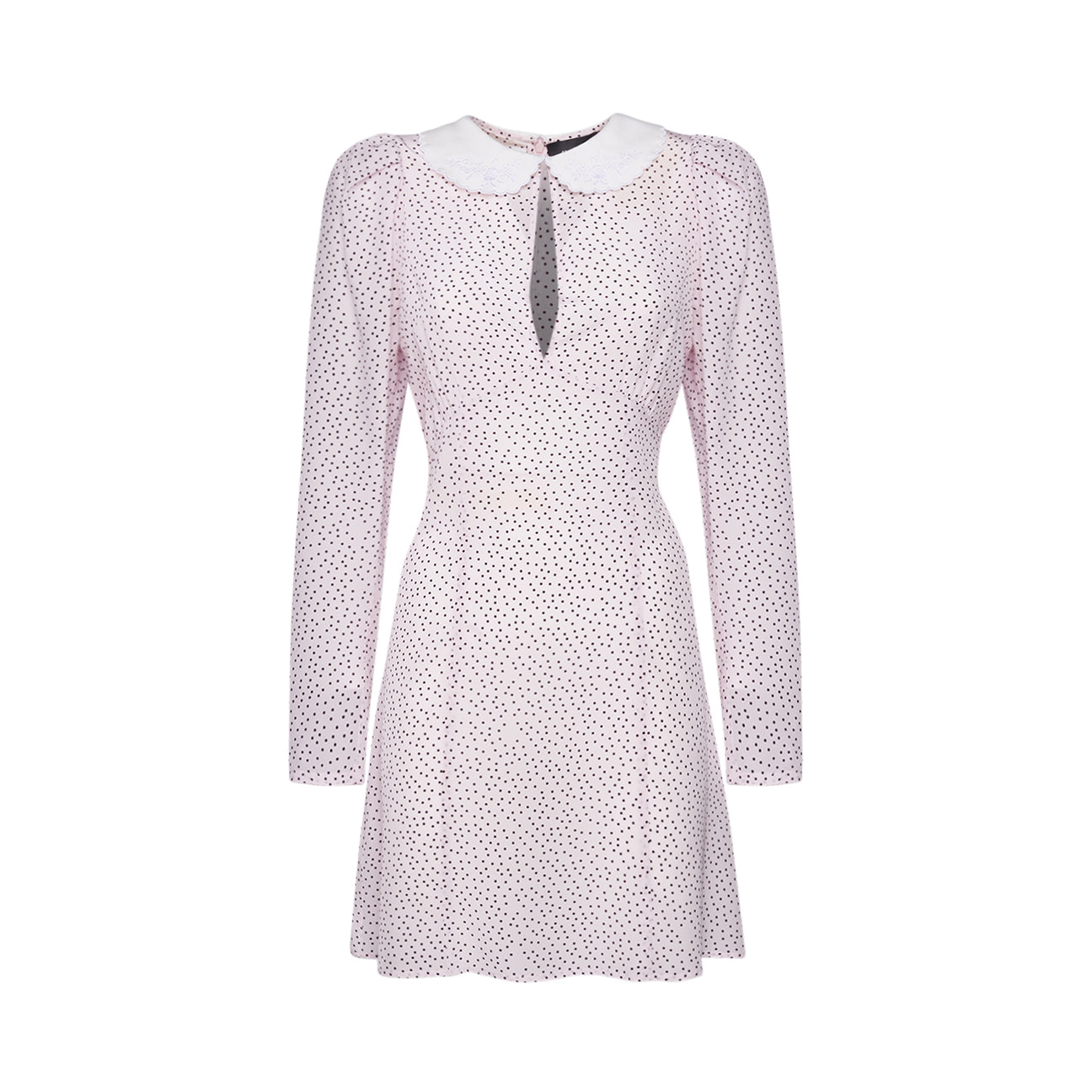 Sveta Milano polka-dot silk dress Seattle with embroidered collar. Silk dress. Silk short dress. Polka dot dress. Seidenkleid. Seidenkleider made in italy. Gepunktetes kleid. Robe en soie. Robe à pois. Robe a pois femme. Glam rock. Glam rock fashion. 